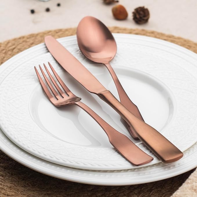 Alata Kate Rose Gold Satin 40-Piece Silverware Set,Service for 8,Stainless Steel Flatware Set, Matte Polished Cutlery Set,Dishwasher Safe