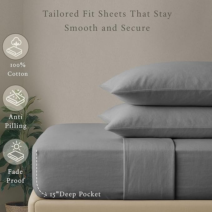 Threadmill - Twin XL Sheets Sets Soft 100% Cotton Cooling Sheets Deep Pocket Snug Fit Elastic, 500 Thread Count, 3-Pc, Hotel Quality Bed Sheets, Beats Egyptian Cotton Claim (Dark Grey)