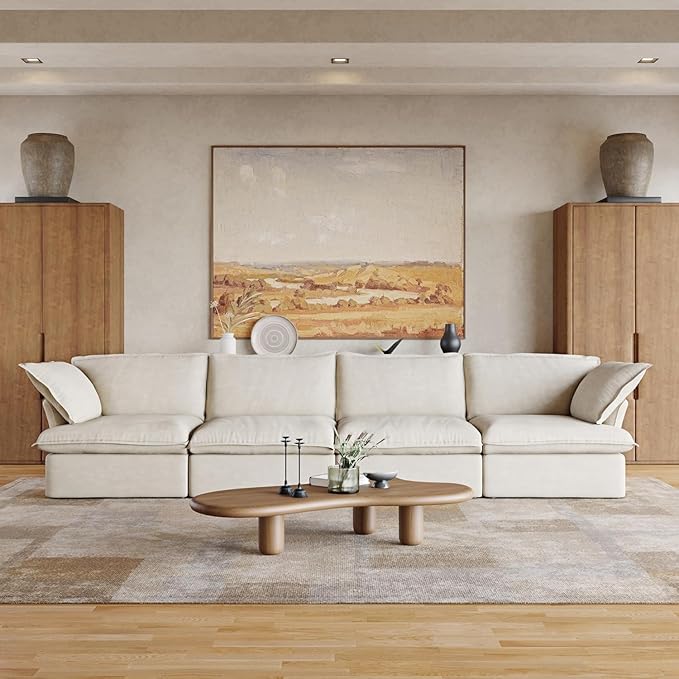 JACH Modular Sectional Couches for Living Room, Deep 4 Seats 162" Sectional Sofa, Cushion Covers Removable, Two Corners and Two Middle, Sofas Furniture for Living Room, Beige