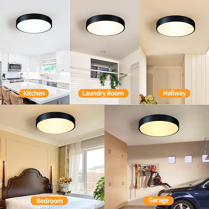 LED 12 inch Round Flush Mount Ceiling Light Black Dimmable 24W 5CCT Metal Black Ceiling lamp and is Ideal for hallways Kitchens bedrooms corridors Children's Rooms 3 Pack