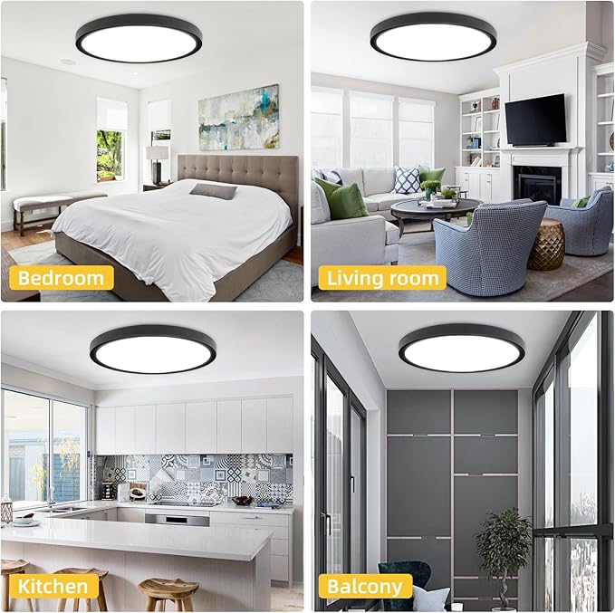 Led Flush Mount Ceiling Light,16 Inch 32w 3480lm,3000k/4000k/6000k 3CCT Selectable, Round Modern Flat Panel Super Slim Led Ceiling Light,for Living Dining Kitchen Bedroom Room (1Pack-Black)