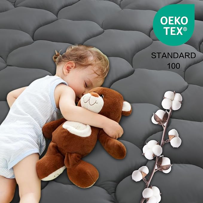 LEISURE TOWN King Mattress Pad Fitted Quilted Cotton Mattress Cover Cooling Soft Pillow Top Mattress Topper with Down Alternative Filling Mattress Protector with 8-21 Deep Pocket (78x80 Inche Grey)