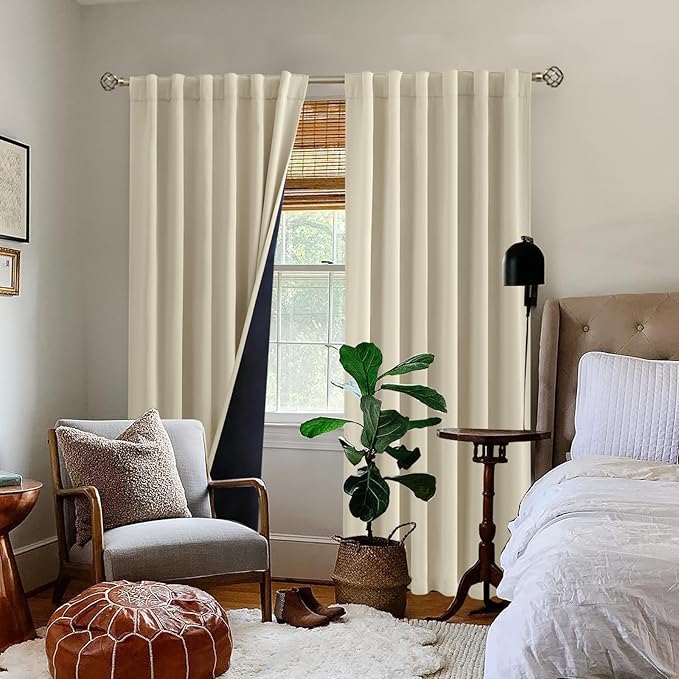 BGment Full Blackout Curtains with Thermal Insulation Liner Curtains 95 Inches Long, Rod Pocket and Back Tab Double Layer Room Darkening Window Curtain for Bedroom(52 x 95 Inch, 2 Panels, Beige)