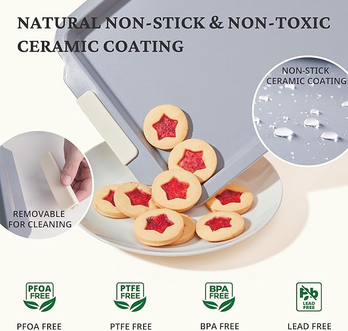 BRONYPRO Nonstick Ceramic Bakeware Set (9 Pieces),Heavy Duty Aluminized Steel Bakeware-Baking Pans Set with Silicone Handles,Includes Sheet Pans,Loaf Pan,Muffin pan,Cake pans,PTFE & PFOA Free - White