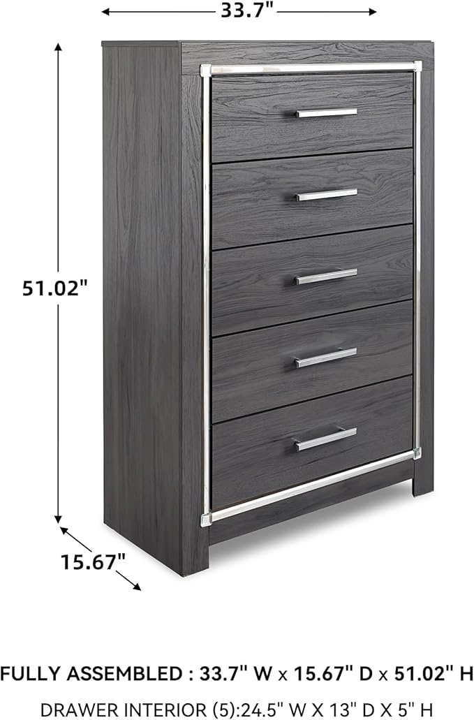 Signature Design by Ashley Lodanna Modern Glam 5 Drawer Chest, Gray