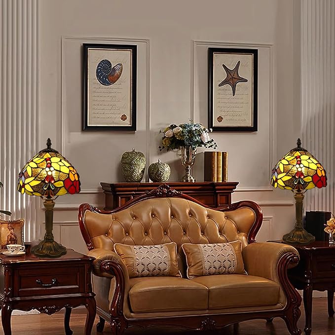 Tiffany Lamp Rose Flower Stained Glass Table Lamp for Bedroom,3 Colors Temperatures Nightstand Bedside LED Home Office Desk Lamp 8X8X14 Inch Tall Small Accent Table lamp for Living Room Hotel