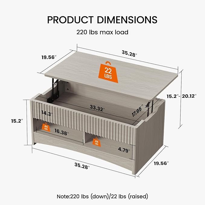 Amada Lift Top Coffee Table with Storage, Modern Center Table with Hidden Compartment, Rectangle Coffee Tables for Living Room, Small Spaces,Office,Grey