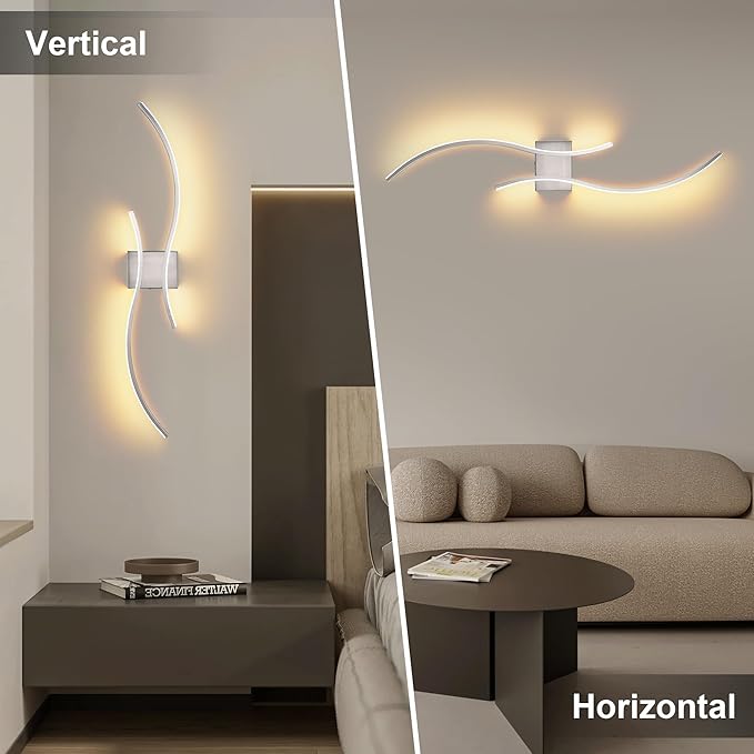 Battery Operated Wall Sconces Set of Two with Remote Control, Stepless Colors 3000K-6000K & Dimming, LED Nickel Wireless Wall Light for Living Room, Hallway, Bedroom, 39.3 Inch (2 Pack)