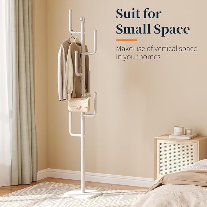 Yoobure Coat Rack Freestanding with Natural Marble Base - Cactus Coat Tree with 6 L-shaped Hooks, Heavy Duty Coat Hanger Stand, Metal Coat Rack Stand for Entryway, Hall Tree for Jacket/Hat/Clothes/Bag