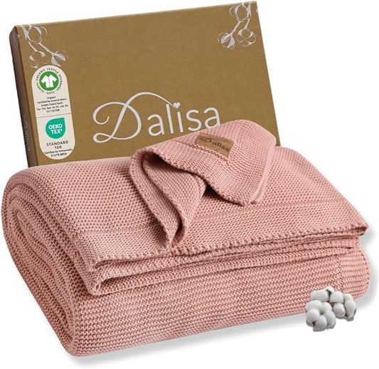 Dalisa 100% Organic Turkish Cotton Throw Blanket - GOTS Certified, Cozy - Perfect for Couch, Bed, and Home Decor - Boho Vintage Knit Alina (Pink, 60x80)