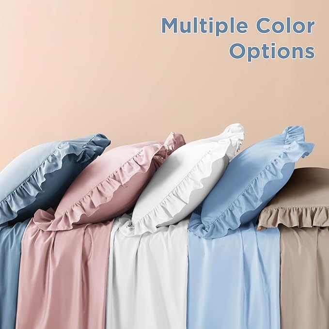 Litanika Light Blue Full Size Comforter Sets, 3 Pieces Ruffle Farmhouse Aesthetic Bedding Comforter Sets, All Season Soft Lightweight Fluffy Microfiber Bed Set(79x90In Comforter, 2 Pillowcases)