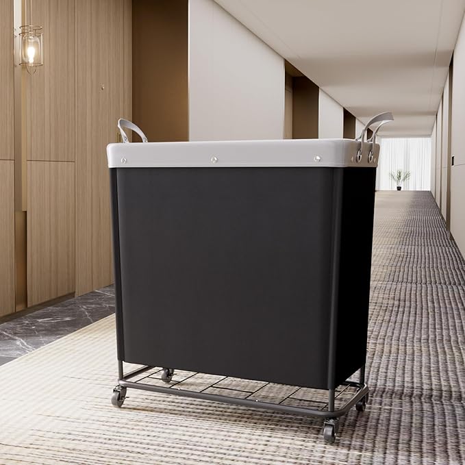 Lifewit 240L Laundry Basket with Wheels, Large Heavy Duty Commercial Rolling Laundry Hamper with Handles, Tall Steel Frame Laundry Cart for Laundry Room Bedroom Hotel Home Dorm, Black
