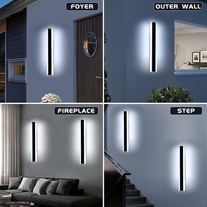 Mikeru 23.6inch Long Led Wall Light, 6000k Cool White Modern Outdoor Wall Light Ip65 Waterproof Black Acrylic Porch Exterior Lighting Fixtures, Exterior Wall Mount Lights for Garage Front Door