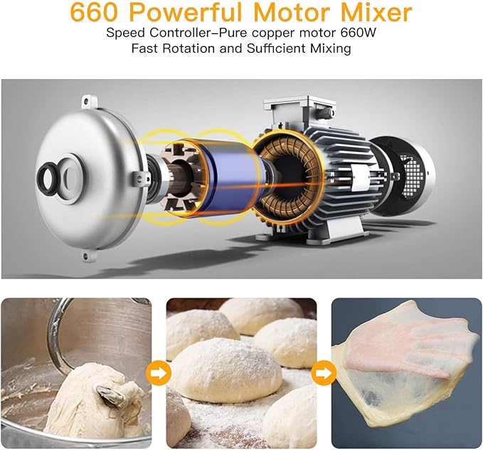 Stand Mixer 7.5QT 10-Speed 660W Tilt-Head Kitchen Electric Food Cake Mixer with Stainless Steel Bowl, Whisk, Dough Hook, Beater & Splash Guard, Silver