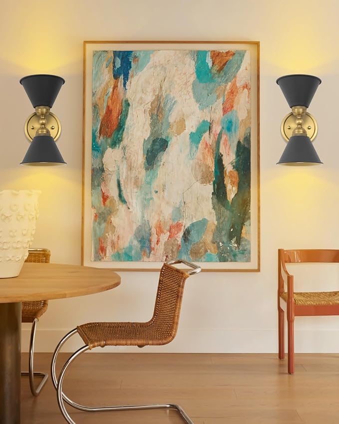 HEQIQEH Set of 2 Vintage Battery Operated 2-Lights Wall Sconces, Indoor Up and Down Wall Light Fixtures with Remote Control, Dimmable Cordless Wall Lamps for Hallway, Living Room, Stairs