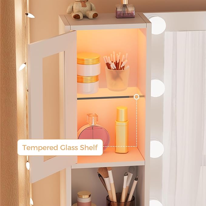 BEWISHOME Vanity Desk with Mirror and Lights,White Makeup Vanity Table with Power Outlet and Stool,Large Makeup Desk with 7 Drawers,Dressing Table for Bedroom Dressing Room FST38W