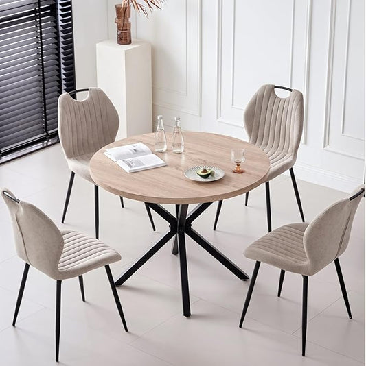 39" Round Dining Table Set for 4, Mid Century Kitchen Table with 4 Fabric Upholstered Dining Chairs for Apartment Living Room Space Saving
