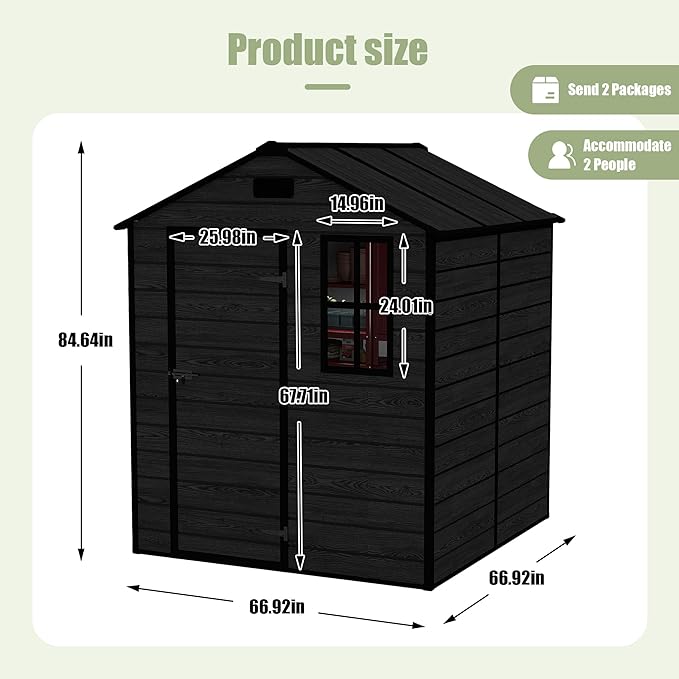 6x6 FT Outdoor Storage Resin Shed with Floor, Waterproof Plastic Garden Tool Shed with Windows, Vents & Lockable Door and Sloped Roof, Easy to Assemble Bike Shed for Patio, Backyard, Lawn, Black