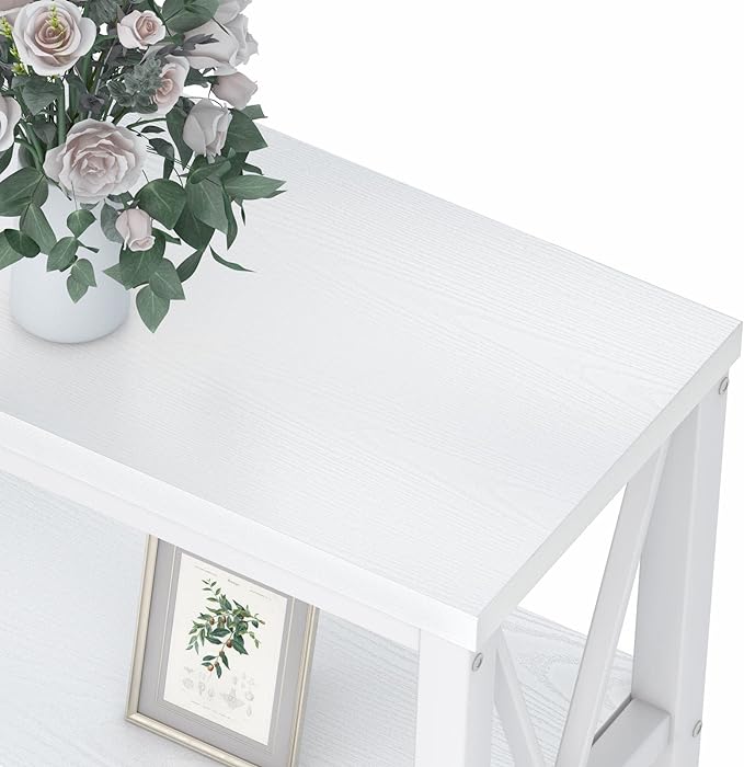 FATORRI Console Table for Entryway, Long Sofa Table with 3 Tier Shelves, Modern White Hallway Tables for Living Room (55 Inch, White Oak)