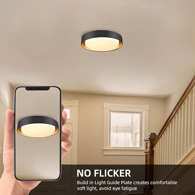 Hlite 10 inch Ceiling Light Fixture,Black LED Flush Mount Ceiling Light with Gold Inside,3000K/Warm White/20W,Dimmable 1600LM Indoor Room Decorative Modern Ceiling Lights for Bedroom Kitchen(2 Pack)