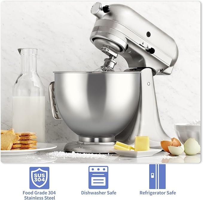 MOLIGOU 5 qt Food-Grade Stainless Steel Mixer Bowl Compatible with Kitchenaid 4.5-5 qt Tilt-Head Stand Mixers, Stand Mixer Replacement Bowl with Handle
