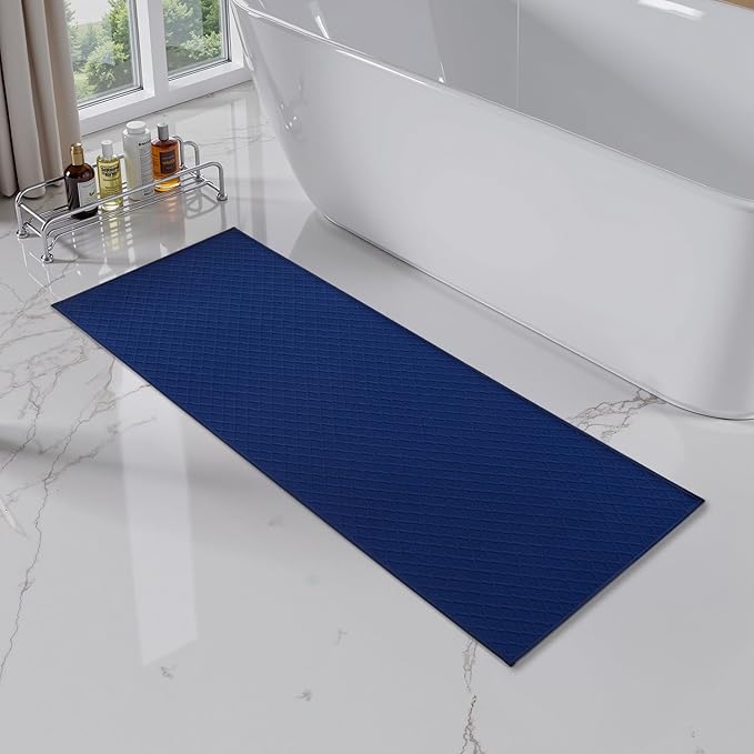 AMOAMI Bath-Mat, Ultra Thin Bathroom Mat Runner Rugs, Rubber Backed Non Slip Absorbent Bath Rug for Bathroom Floor, Shower, Sink 24" x 70" Blue