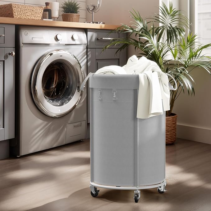 efluky 150L Laundry Basket with Wheels, Large Rolling Laundry Hampers with Handles for Bathroom, Bedroom & Laundry Room, Grey