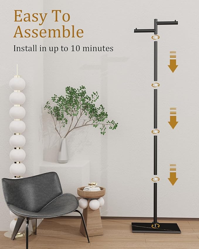 Garment Rack, Freestanding Metal Coat Racks, Z-shaped Coat Tree with Natural Rock Base, for Bedroom, Office, Hallway, Entryway, Living Room, 68.9in, Black