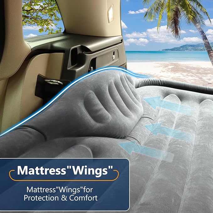 Self-Inflating SUV Air Mattress with Built in Electric Pump，car air Mattress with Pillow for Trunk，Portable car Mattress for Travle and Camping, Gray