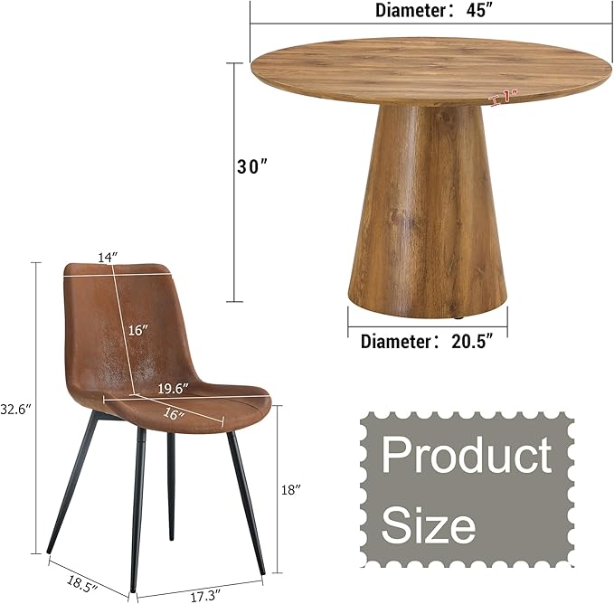 45 Inch Round Dining Table Set for 4, 5 Piece Kitchen Table and Chairs Set, Wooden Table with Light Walnut Finish, Small Space Dining Set for Apartment or Dining Room
