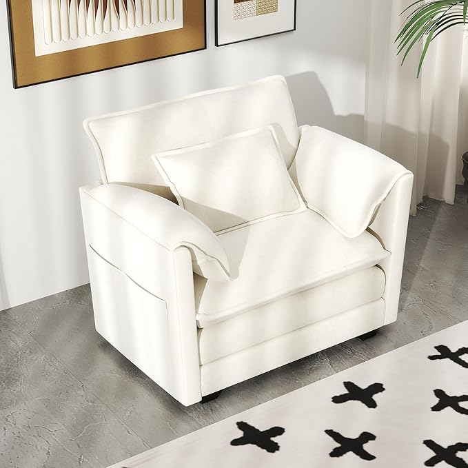 Real Relax 40.4'' Modular Sectional Sofa, Single Seat Chenille Convertible Couch with 2 Pillows and 2 Armrest Pillows for Living Room, Office and Leisure Places, Beige