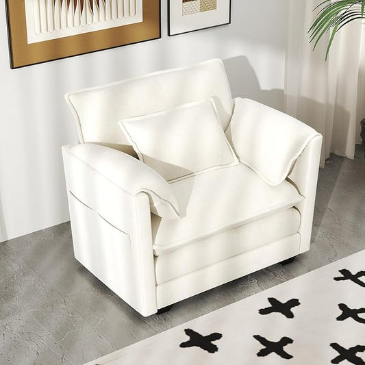 Real Relax 40.4'' Modular Sectional Sofa, Single Seat Chenille Convertible Couch with 2 Pillows and 2 Armrest Pillows for Living Room, Office and Leisure Places, Beige