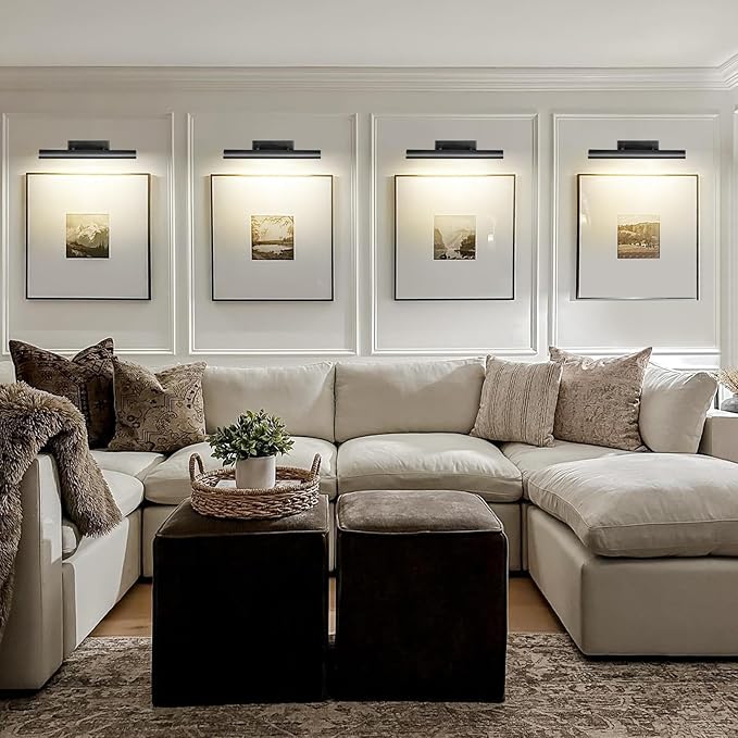 Black Picture Light, 18inch Hardwired Picture Lights, Rotatable Picture Lights for Wall, Wall Lights for Pictures, Linear Art Light for Wall Painting Display Artwork Portrait