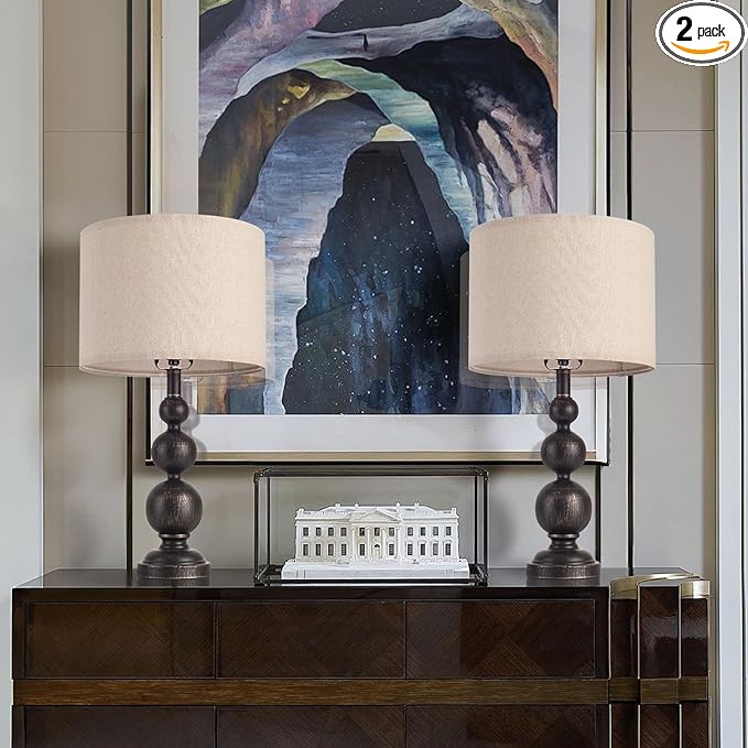 24.4" Farmhouse Bedside Black Table Lamps Set of 2 for Living Room Bedroom Nightstand, Black Iron Rustic Table Lamp for Kitchen, Vintage Table Lamp for End Table Side Table (Bulbs Not Included)