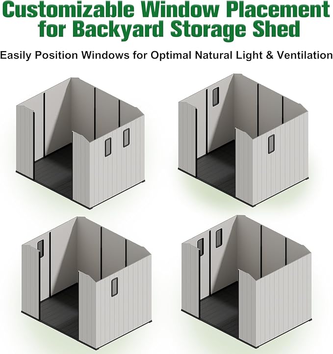 EAGLE PEAK 8x6 Resin Outdoor Storage Shed, Weatherproof Garden Shed with Floor & Lockable Doors, Tool & Equipment Storage for Backyard or Patio, White/Gray