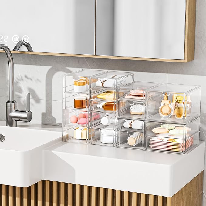 Arcylic Makeup Organzier with 5 Drawers, Clear Stackable Storage Drawers, Bathroom Countert Organizer,Plastic Storage Bins For Vanity, Cabinets, Pantry, Home Organization and Storage