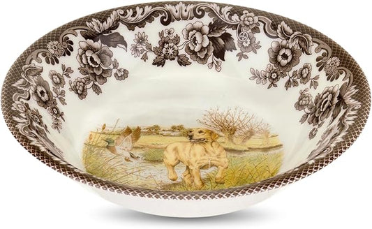 Spode Hunting Dogs Yellow Labrador Retriever 8" Ascot Cereal Bowl - Dog-Themed Rustic Decor, Ideal for Holiday Breakfasts & Collectors, Fine Earthenware - Microwave & Dishwasher Safe, Made in England