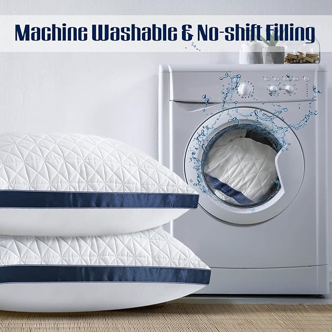 Pillows Standard Size Set of 2 Cooling Hotel Luxury Bed Pillows for Sleeping 2 Pack, Supportive Breathable Down Alternative Gusset Standard Pillow for Back Stomach or Side Sleepers