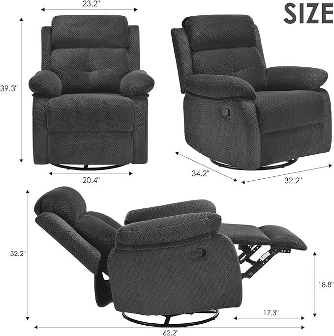 Small Rocker Swivel Recliner Chair for Adults Women for Small Spaces, Bedroom, Living Room
