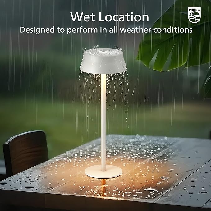 Philips Cordless Table Lamp, Portable Outdoor LED Desk Light,Rechargeable Battery Operated, 2 Adjustable Height, Touch Control & 3 Color Stepless Dimming, Waterproof Lamps for Restaurant/Bedroom