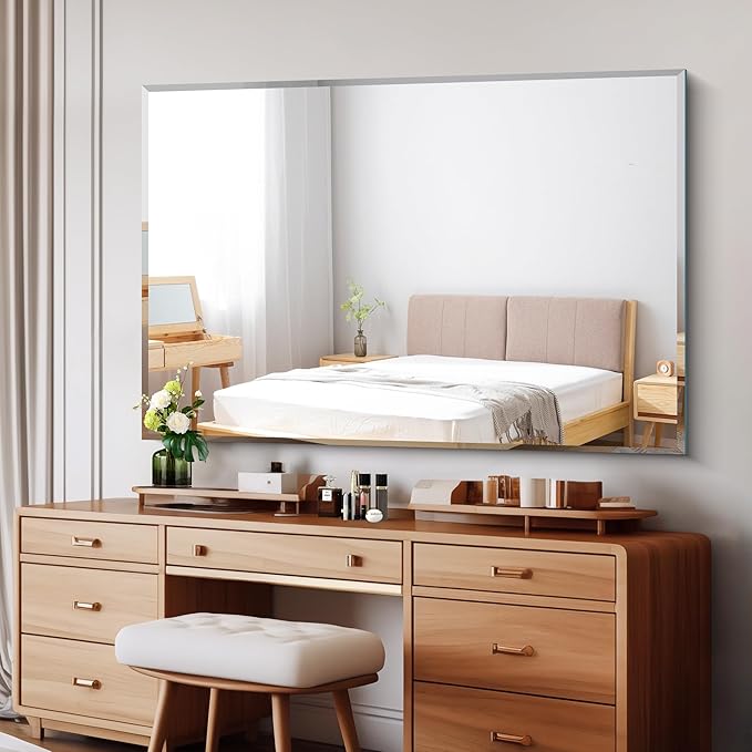 55x36 Large Beveled Mirror, Frameless Beveled Bathroom Mirrors for Over Sink, Upgraded Shatterproof Beveled Frameless Vanity Mirror for Bathroom,Bedroom,Living Room and Entryway