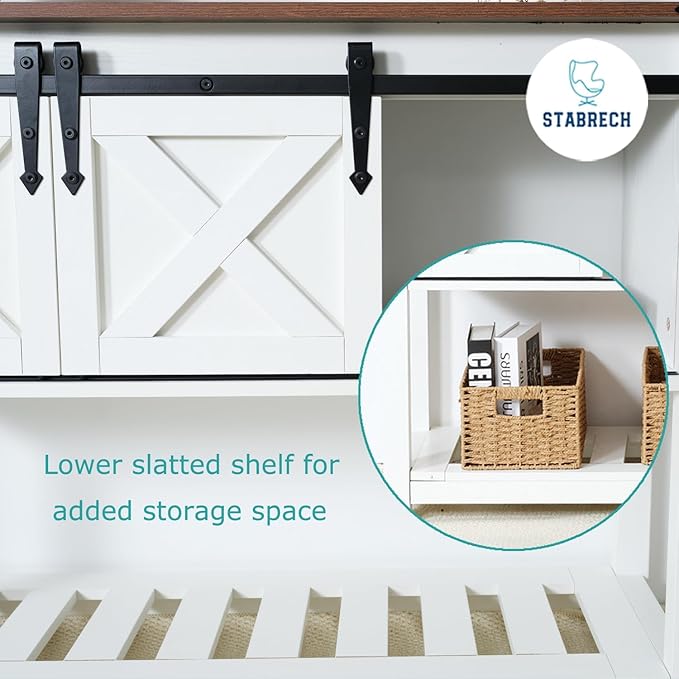 White Farmhouse Console Table for Entryway, Sofa Table with Storage Shelf, Hallway Tables with Sliding Barn Doors, Entry Tables for Foyer, Living Room