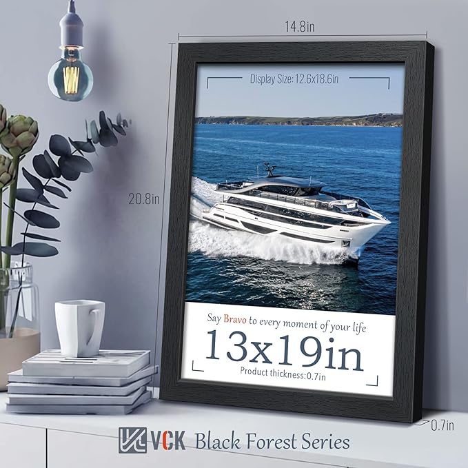 VCK 13x19 Poster Frame 2 Pack, Solid Wood Black Picture Frames with Exclusive Woodgrain, Wall Gallery Frame