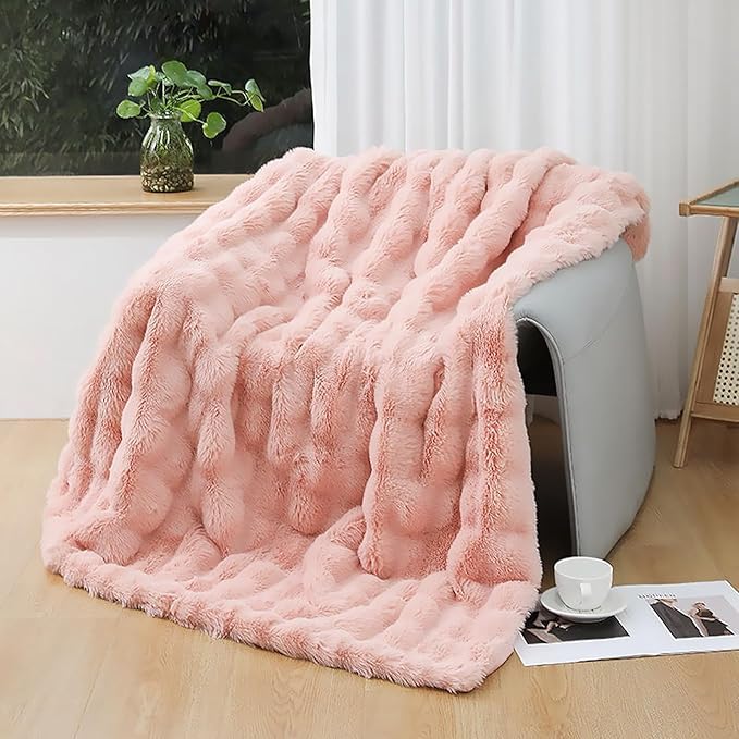 UKELER Large Fluffy Bed Blankets Throws Cozy Shaggy Faux Fur Blanket Soft Plush Thick Throw Blanket for Bed, Couch, Sofa, Office, Camping 60''x80'' Pink