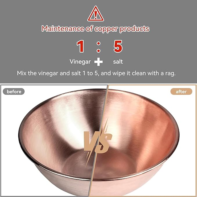 8''Pure Copper Bowl, 99.99% Copper Bowl for Kitchen, Copper Mixing Bowl for Salad, Egg Beating, Pure Copper Bowl for Family Friends