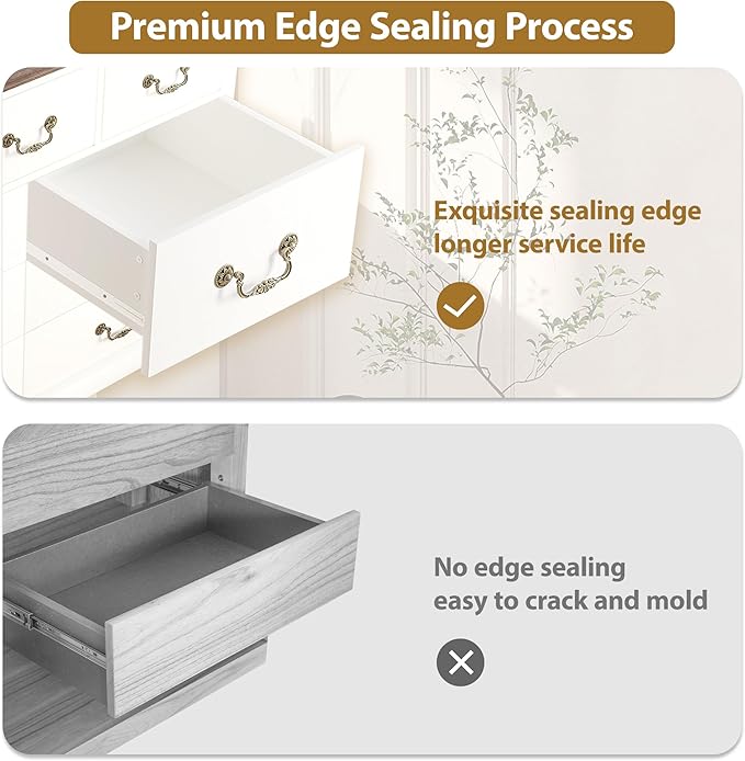 GAOMON 9 Drawers Dresser for Bedroom, Wooden Chest of Drawer with Large Drawers & Metal Handles for Bedroom, Living Room, Hallway, White & Brown