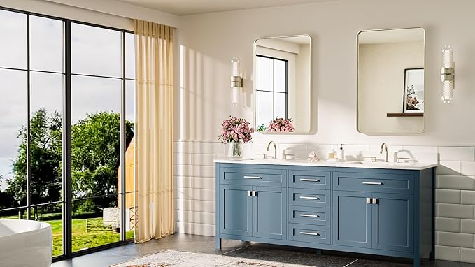 TETOTE Brushed Nickel Bathroom Mirror 20 x 30 Brushed Nickel Metal Framed Bathroom Mirror, Tempered Glass, Modern Farmhouse Wall Mounted Mirror for Decorative(Horizontal/Vertical)