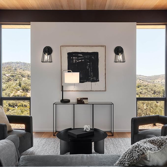 XiNBEi Lighting Wall Sconce, Vintage Cage Sconces Wall Lighting, Farmhouse Black Light Fixture XB-W1287-1-MB