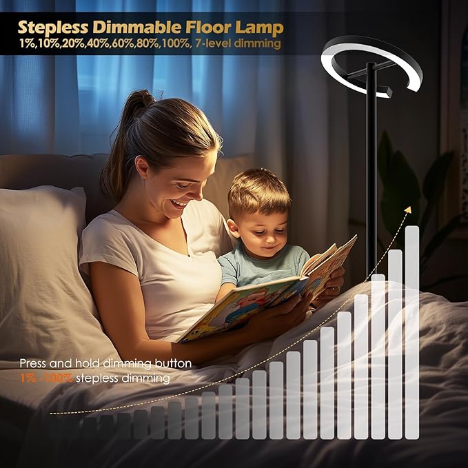 GLOWRIUM Floor Lamp with Remote,Floor Lamps for Living Room,Stepless Dimmable Rotatable Reading Floor Lamp, 2700-6500K,Modern Bright Floor Light for Living Room Bedroom Office (H3B)