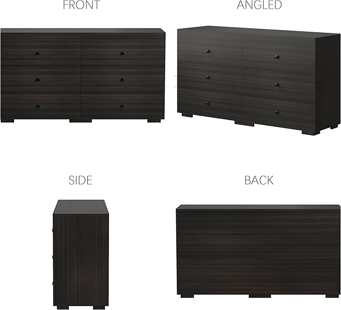 Dresser for Bedroom 6 Drawer Wood Dresser 58.3" Wide, Large Chest of Drawers for Bedroom, Living Room, Hallway, Entryway, Modern TV Stand Drawer Organizer,Dark Brown